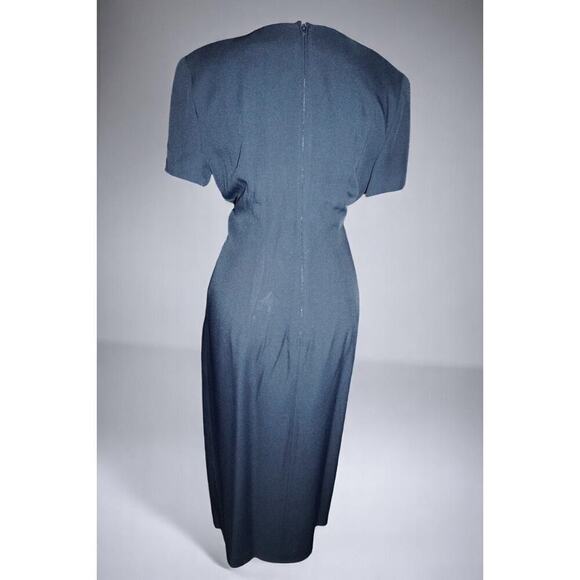 Vintage Donna Ricco Black Midi Dress Size 8 USA Made | 80s 90s Keyhole Neck - Picture 7 of 10